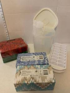 lot 1357 image: Storage container, tissues, napkins and ice trays