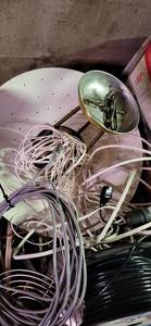 lot 2111 image: Box full of wiring, cable coaxial, electrical parts