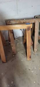 lot 2127 image: 3 Handmade saw horses made well 2 in basement 1 in breezeway outside