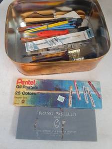 lot 3439 image: Oil pastels and paint brushes