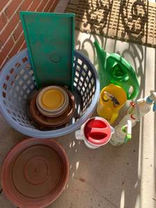 lot 4508 image: spray bottles watering cans , laundry basket, and saucers