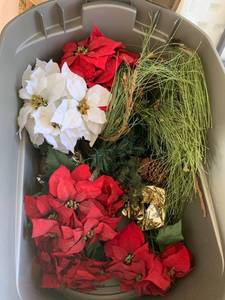 lot 4515 image: Greenery and poinsettias in bin