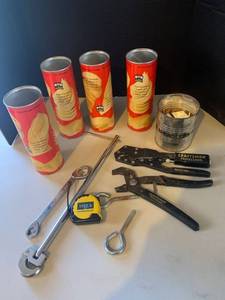 lot 3517 image: Miscellaneous tools. Couple of Craftsman plus containers with nails screws S hooks matches and more