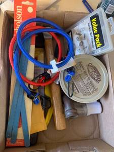 lot 3518 image: Miscellaneous garage items. Saw blades screws nails hammer and more