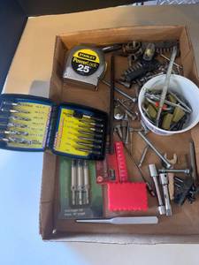 lot 3526 image: Miscellaneous tools. Craftsman wrenches extensions tape measure and more