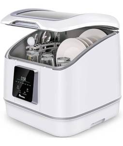 lot 2059 image: Portable Countertop Dishwasher, 7 Washing Programs Compact Mini Dishwasher, No Hook Needed, Anti-Leakage, Fruit & Vegetable Soaking, For 4 Sets of Tableware - Retail $270