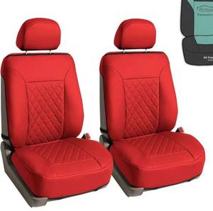 lot 2065 image: Deluxe Faux Leather Diamond Pattern Front Set Car Seat Cushions (Red) with Gift - Universal Fit for Cars, Trucks, & SUVs