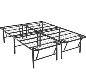 lot 2069 image: Amazon Basics Foldable Metal Platform Bed Frame with Tool Free Setup, 18 Inches High, Sturdy Steel Frame, No Box Spring Needed, King, Black - Retail $170