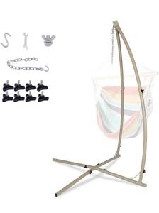 lot 2072 image: LAZZO C-Type Hammock Chair Stand,Heavy Duty Steel, Adjustable Height for Hanging Chair, 220lbs Capacity - Retail $80