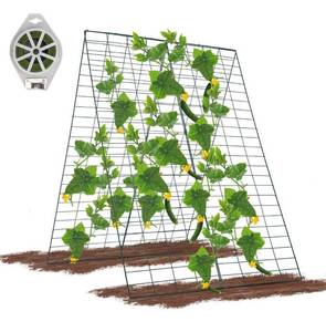 lot 2076 image: GROWNEER 34 x 48 Inches Foldable Cucumber Trellis A-Frame Garden Trellis with 328 Feet Twist Ties, for Cucumber, Climbing Plants Vegetables Flowers - Retail $62