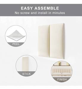 lot 2095 image: Upholstered Wall Mounted Headboard, Soundproof Peel and Stick Headboards for Twin Bed, Tufted Floating Dorm Bed Headboard, Pack of 4 Panels Sized 10 x 24, Beige