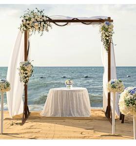 lot 2103 image: 7.5 ft Square Wooden Wedding Arch, Wood Backdrop Stand for Rustic Wedding Party Garden Beach Ceremony Reception Decor