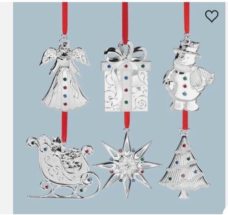 lot 160042 image: Retail - $48.50 Lenox Set of 6 Silver Gems Ornaments with Boxes