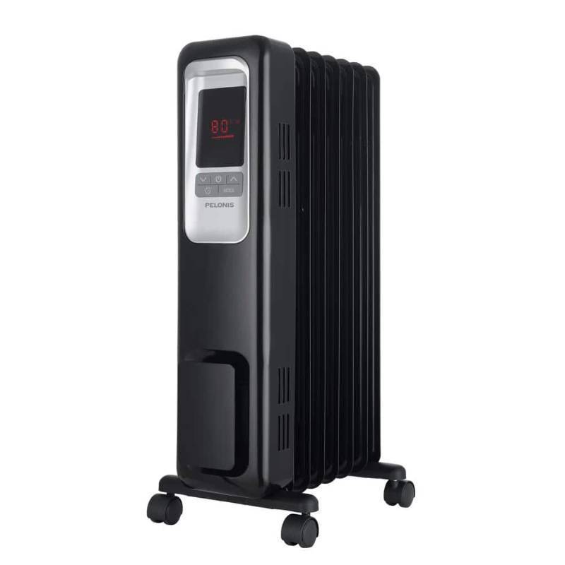 lot 380202 image: Pelonis 1,500-Watt Digital Electric Oil-Filled Radiant Portable Space Heater, Black