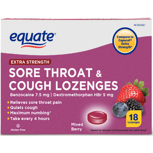 lot 180123 image: EQ Sore Throat & Cough Lozenges 18ct