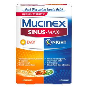 lot 180131 image: Mucinex Max Strength Sinus Medicine - Day & Night - Liquid Gels - 24 ct