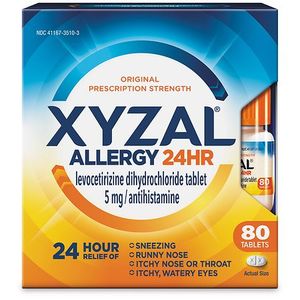 lot 180141 image: Xyzal Allergy Relief Tablets - Levocetirizine Dihydrochloride - 80ct