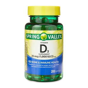 lot 180158 image: Spring Valley Vitamin D3 25 Mcg (1 000 IU) Softgels 200 Count Dietary Supplement