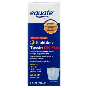 lot 180187 image: Equate Maximum Strength Nighttime Tussin DM Max Liquid 8 fl oz