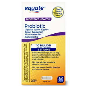 lot 180209 image: Equate Probiotic Supplement Digestive System Support Delayed Release Capsules 50 Count