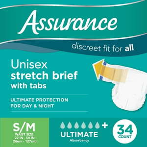 lot 180218 image: Assurance SmallMedium Unisex Stretch Briefs With Tabs 34 Ct