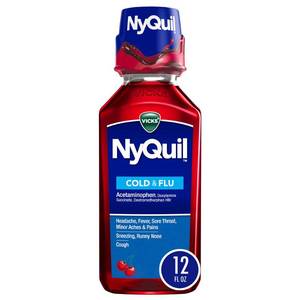 lot 180222 image: Vicks NyQuil Cold & Flu Medicine Liquid - Cherry - 12 fl oz