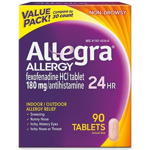 lot 180260 image: Allegra Fexofenadine 24 Hour Allergy Relief Tablets - 90ct