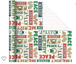 lot 144003 image: Hallmark Vintage Christmas Wrapping Paper Cut Lines on Reverse 40 sq. ft. Merry, Jolly, Happy, Peace