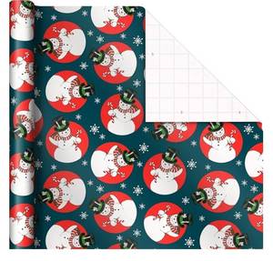 lot 144004 image: Hallmark Vintage Christmas Wrapping Paper Cut Lines on Reverse 40 sq. ft. Classic Snowman,