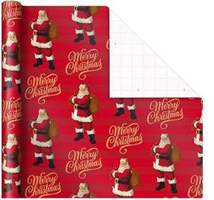 lot 144029 image: Hallmark Bulk Christmas Wrapping Paper with Cut Lines on Reverse 80 sq. ft. Classic Santa Claus