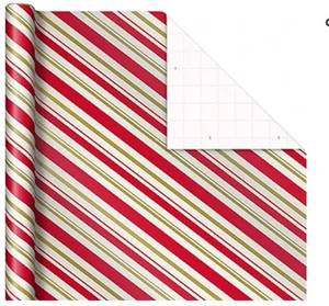 lot 144030 image: Hallmark Bulk Christmas Wrapping Paper with Cut Lines on Reverse 80 sq. ft. Classic Red and Gold Stripes