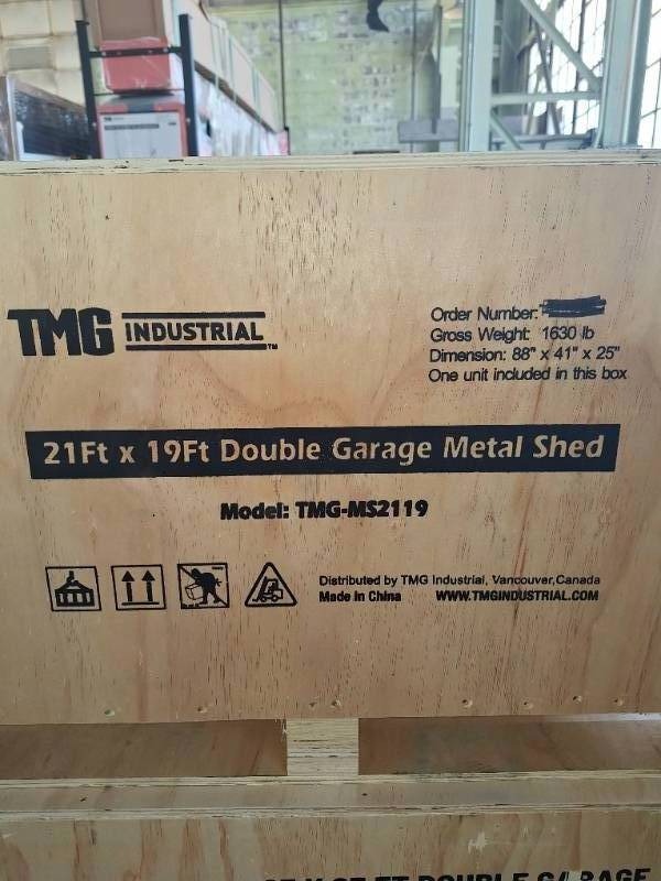 TMG Industrial 21’ x 19’ Double Garage Metal Shed with Side Entry Door, 400 Sq-Ft, 8' Eave Height, 27 GA Corrugated Panels, TMG-MS2119