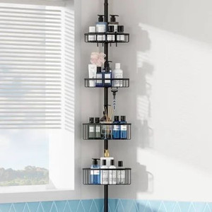 lot 32000 image: Corner Shower Caddy Tension Pole Stainless Steel Rustproof Inside Shower Organizer with 4 Tier Adjustable Shelves