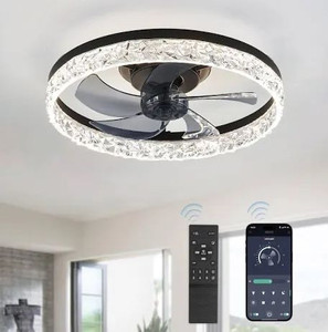 lot 31945 image: LEDIARY 20 Modern Ceiling Fans with Lights, Dimmable Low Profile Ceiling Fan, Flush Mount Bladeless Ceiling Fan, Stepless Color Temperature Change and 6 Speeds - Black