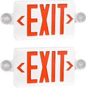 lot 31946 image: SET OF THREE Red LED Exit Sign with Emergency Lights, Two LED Adjustable Head Emergency Exit Lights