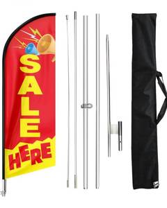 lot 31967 image: FSFLAG Sale Here Swooper Flutter Feather Flag with Flagpole Kit and Ground Stake, 11 Foot Advertising Swooper Windless Flag Sign and Pole Kit