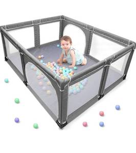 lot 31969 image: YOBEST Baby Playpen, Infant Playard with Gates, Sturdy Safety Playpen with Soft Breathable Mesh, Indoor & Outdoor Toddler Play Pen Activity Center for Babies, Kids, Toddlers Dark Grey