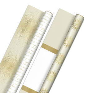 lot 31977 image: Hallmark Reversible White and Gold Wrapping Paper - Bulk (2 Jumbo Rolls 160 sq. ft. ttl) Share the Joy Cheer Merry Love Stripes Dots Snowflakes for Christmas Hanukkah Weddings Graduations