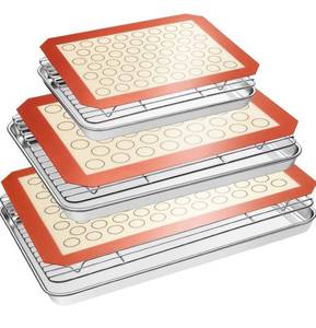 lot 31982 image: Baking Sheet Tray Cooling Rack with Silicone Mat Set, Stainless Steel Cookie Pan For Oven, Set of 9 (3 Sheets  3 Racks Mats), Warp Resistant & Heavy Duty Easy Clean