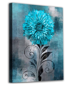 lot 31992 image: Abstract Floral Wall Art Teal Flowers Canvas Pictures Rustic Flower Blossom Canvas Painting for Bedroom Bathroom Wall Decor Modern Teal Grey Canvas Prints Contemporary Botanical Wall Art 20 x 28
