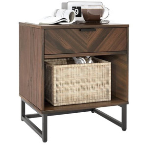 lot 31993 image: ODIKA Walnut Nightstand with 1 Upper Drawer, Enclosed Bottom, Bedside Table, 1 Unit - Modern Nightstand, Small Side Table with Storage, Living Room Tables, End Table, WalnutBlack