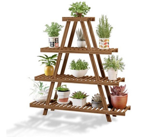 lot 31995 image: TESOURO 4 Tire Plant Stand, Indoor Outdoor 12 Potted Tall Large Wood Plant Shelf, Flower Holder Ladder Plant Rack Multiple Planter Display for Living Room Corner Balcony Office Lawn Patio Garden (4 Tires)