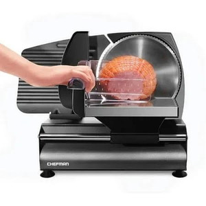 lot 31052 image: Chefman Die-Cast Electric Deli & Food Slicer Cuts Meat, Cheese, Bread, Fruit & Vegetables Adjustable Slice Thickness, Stainless Steel Blade, Safe Non-Slip Feet, For Home Use, Easy To Clean, Black
