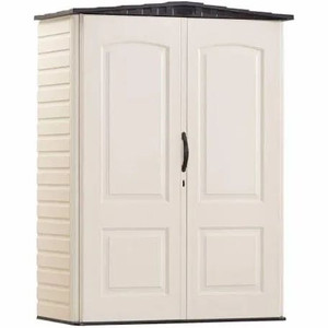 lot 31063 image: Rubbermaid 2 ft. 4 in. D x 4 ft. 7 in. W x 6ft 5in H Small Vertical Resin Storage Shed - Retail $599