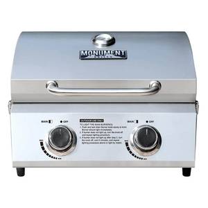lot 31103 image: 2-Burner Portable Tabletop Stainless Steel Propane Gas Grill Model 13742 - Monument Grills