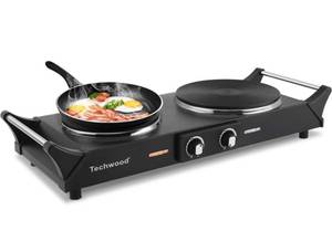 lot 31104 image: Techwood 1800W Hot Plate Portable Electric Stove Countertop Double Burner with Adjustable Temperature & Stay Cool Handles, 7.5�� Cooktop for RVHomeCamp, Compatible for All Cookwares
