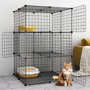 lot 31080 image: 3-Tier Cat Cage Indoor DIY Cat Playpen Detachable Metal Wire Kennels Crate Large Exercise Place Ideal for 1-2 Cat (Black, 28L x 28W x 41H)