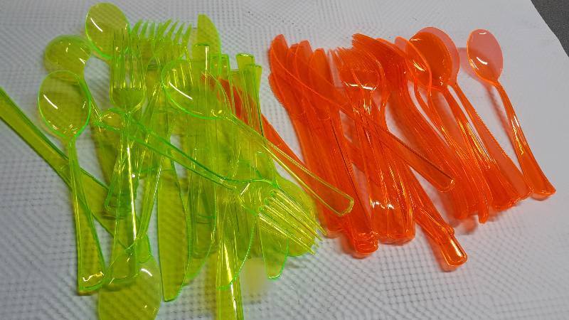 lot 6653 image: Still picnic season and this wild colored spoon, knife and fork set will add to your table