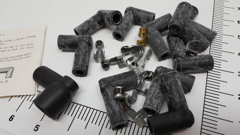 lot 6749 image: New set of distributor brass terminals and spark plug wire boots for the HEI 8 cylinder distributor caps with the male terminals