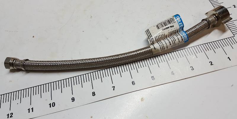 lot 6801 image: 12 stainless steel braided toilet bowl supply hose with 38 X 78 threads and seals on both ends and twist to tighten